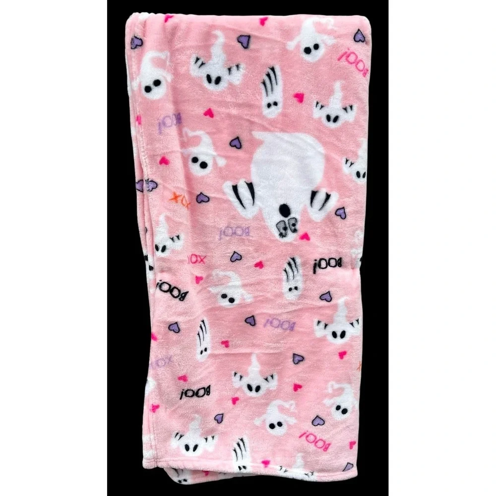 Betsey Johnson Halloween Ghosts XOXO Pastel Pink Ultra Soft Plush Throw 50 x 60